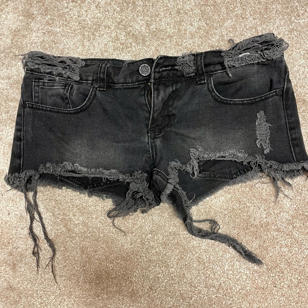 RARE Vintage UNIF Black Denim Low Rise Micro Shorts